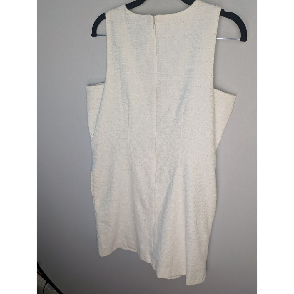 Loft Dress Women’s 6 V-Neck White Shift Sleeveless Lined Striped Embroidered - Picture 11 of 16